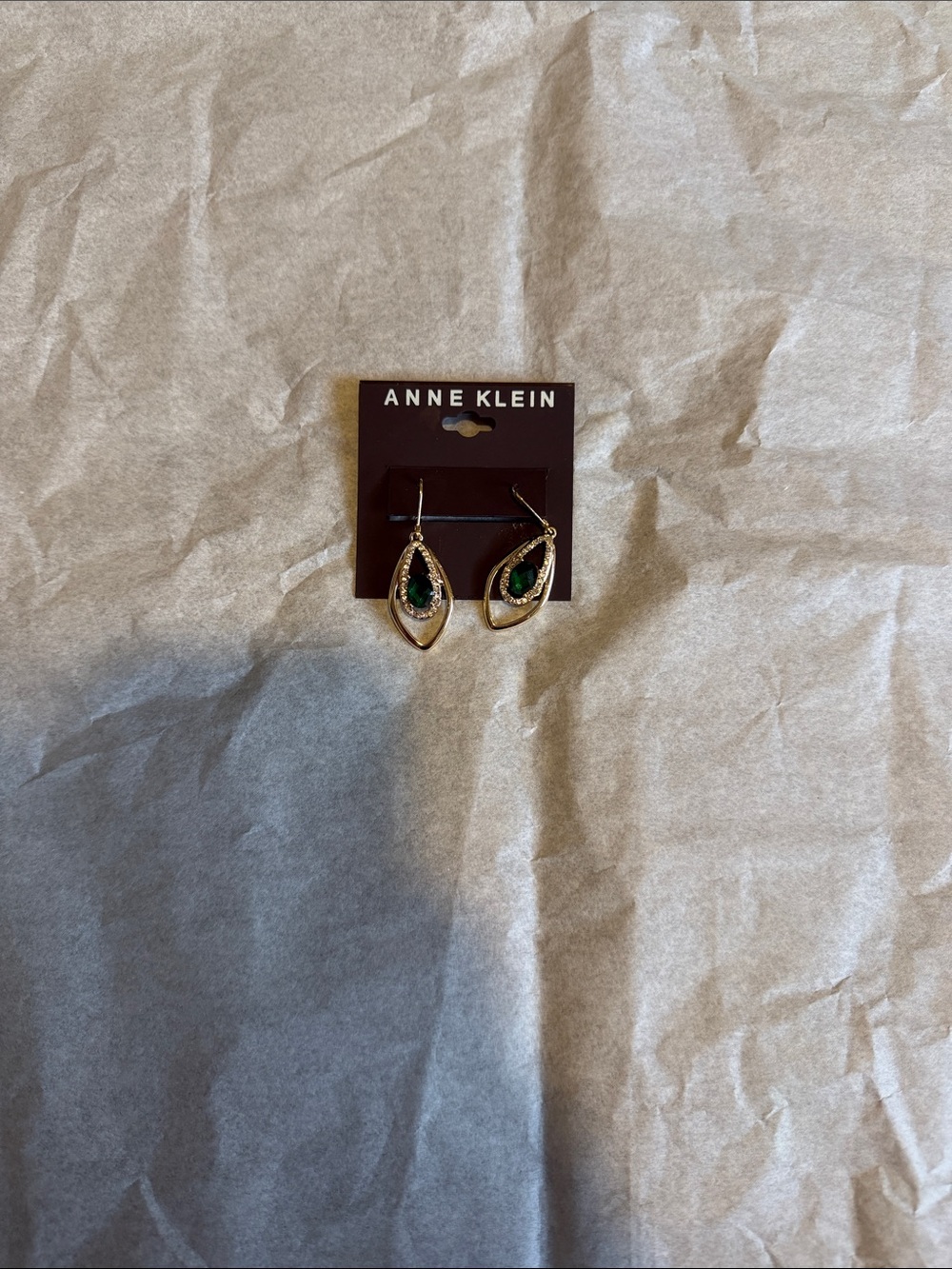 Anne Klein Gold -Tone Teardrop Earrings with Green Stones